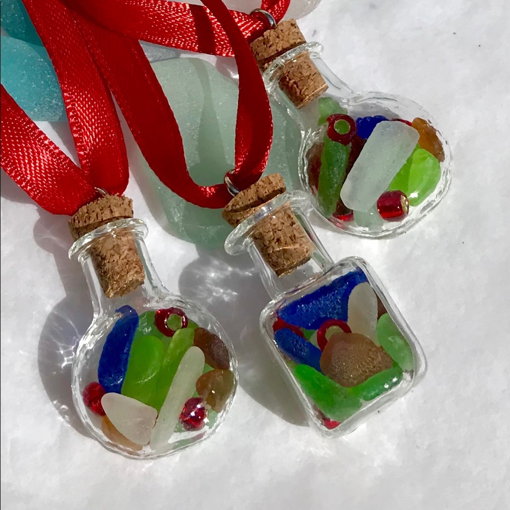 3 SEAGLASS Ornaments